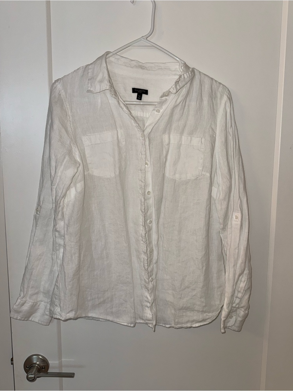 Talbots White Linen Button-Down Shirt